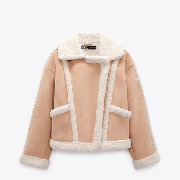 ZARA Women's Faux Shearling Double Faced Jacket(Light-camel, US XL/EUR XL) - Picture 7 of 14